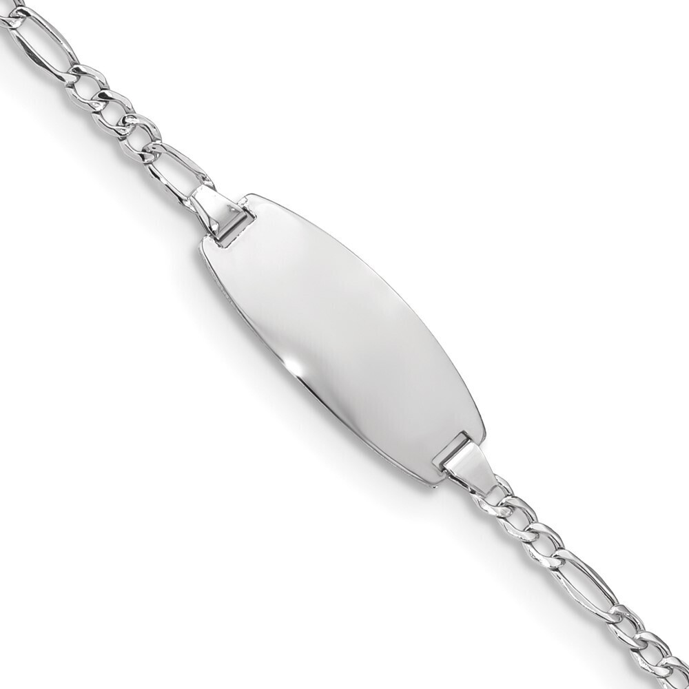 14k White Gold Semi-solid Oval Figaro Id Bracelet